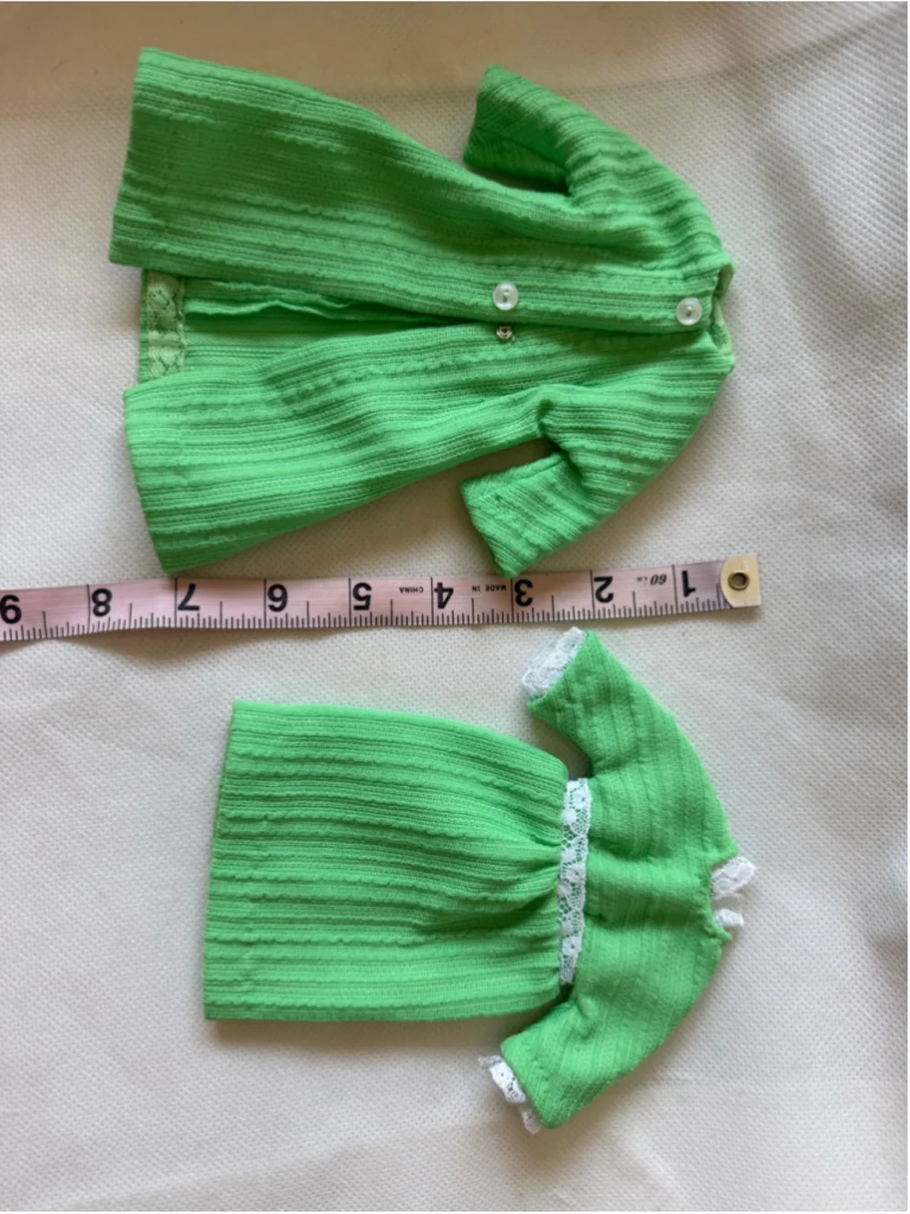 Vintage Barbie & Friends - Clone lime green knit doll coat & matching dress